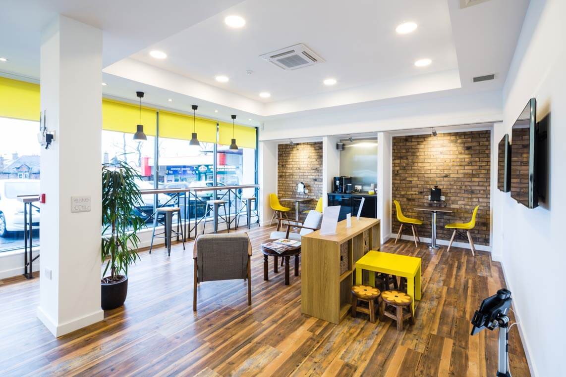 Buttercup's coffee-shop style waiting area